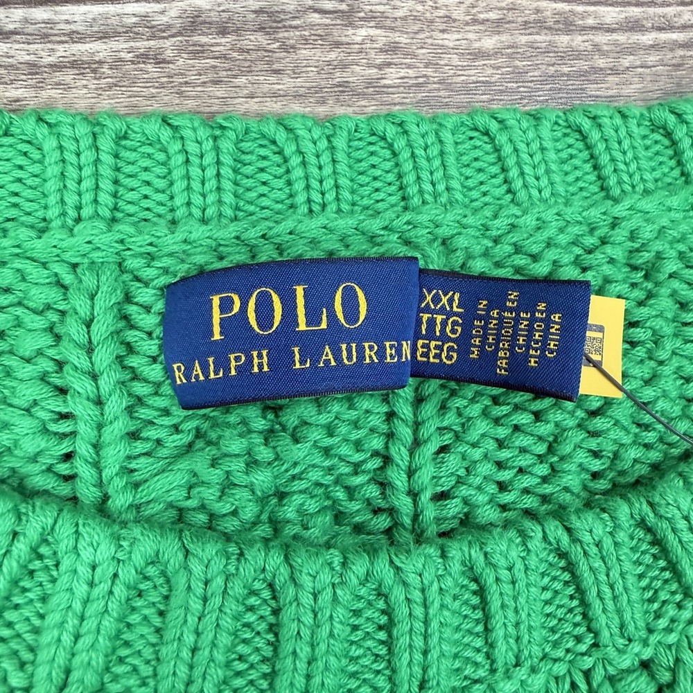 Polo Ralph Lauren Womens Aran Knit Cotton American Flag Sweater Green SZ XXL NEW - Picture 4 of 11